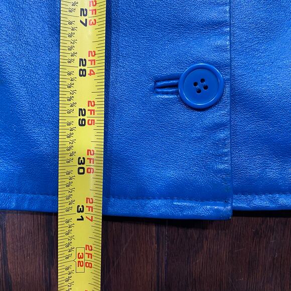 Vintage 90s Newport News Womens 3 in 1 Zip Off Blue Leather Trench Coat Medium - Picture 7 of 7